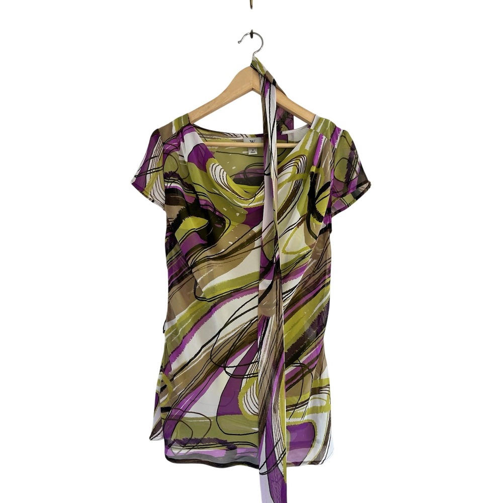 VTG‎ Worthington Blouse Multicolored Belted Top Whimsigoth Funky Y2K 90s